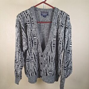 Barnaby‎ Vintage Button Cardigan 90s Grandpa Dad Geometric Acrylic Larve